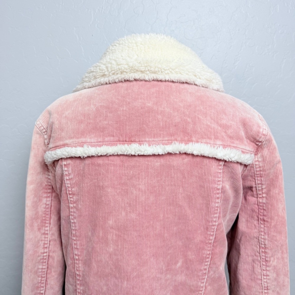 Lucky Brand Pink Corduroy Sherpa Collar Trucker Jacket Womens Medium M - Picture 4 of 11